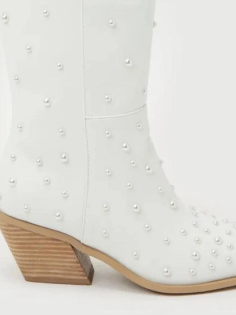 White Pearl-Embellished Knee Boot